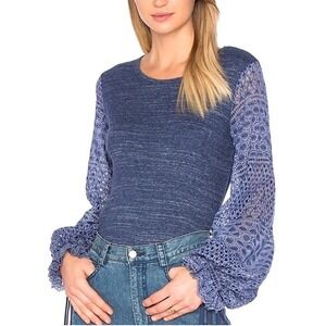 See by Chloé Eyelet Balloon Sleeve Ribbed Blue Sweater Knit Indigo Blue Cotton S